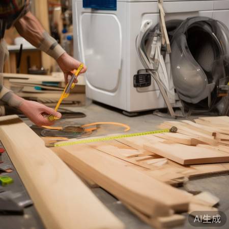 测量洗衣机尺寸，留缝裁木板