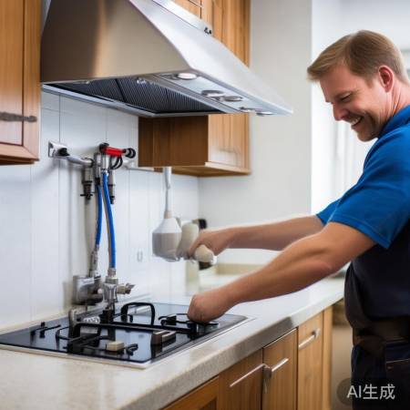 安装油烟机水管，检查无漏水。