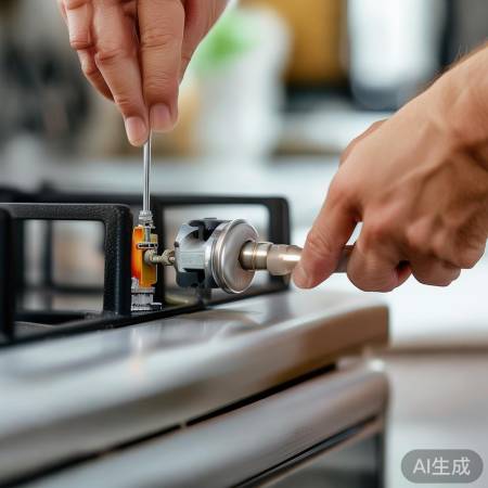 “用螺丝刀固定燃气灶电源接口”